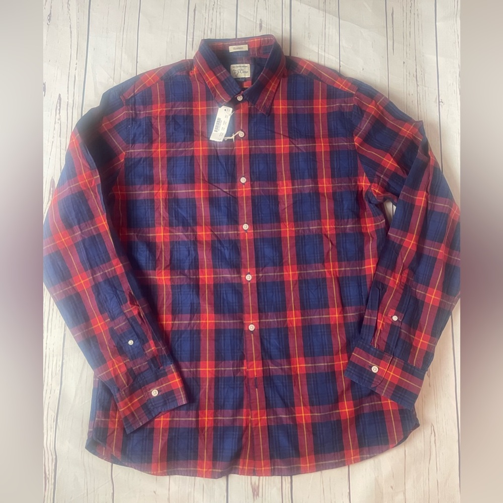NWT J Crew Classic Fit Plaid Button Front Long Sleeve Shirt Men’s Sz L F9219